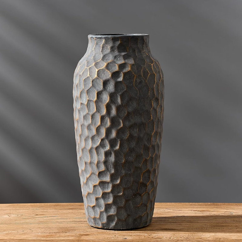 Vase en céramique rustique 12,5 pouces, vase décoratif pour maison de campagne, grand vase à fleurs pour salon, table, mariage, tablette, finition bronze