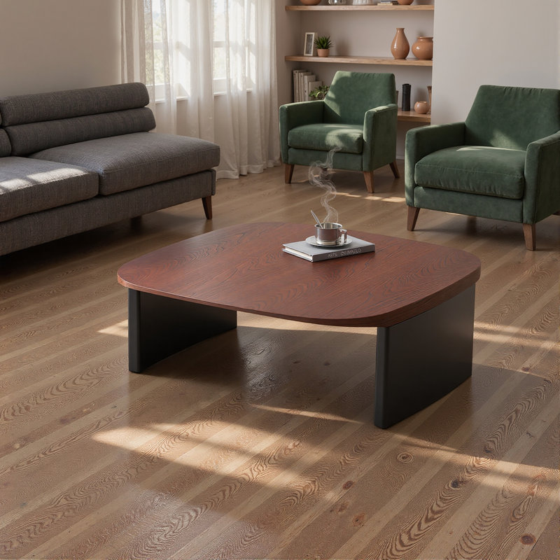 Modern Square Coffee Table in Two-Tone Solid Wood with Double Leg Base