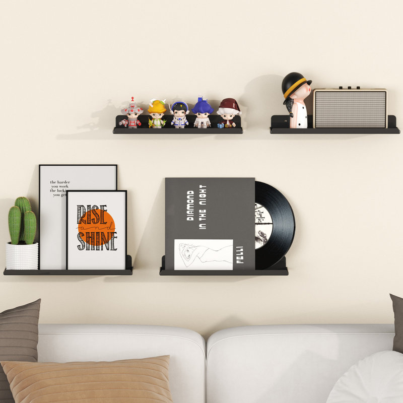 Floating Shelves For Wall, 8 Pack Black Acrylic Shelf 15" Room Decor For Bookcase/vinyl Record Display/photo/picture In Bedroom, Living Room, Bathroom, Kitchen Storage And Organization