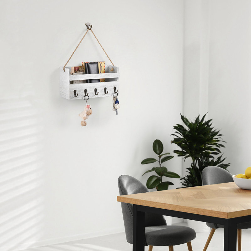 Rangement mural en bois avec crochets à clés