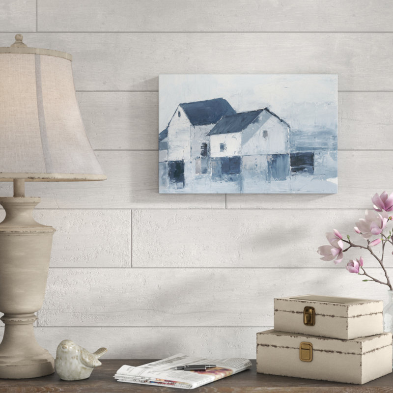 «Indigo Barns I» par Ethan Harper - reproduction d'art sur toile tendue, H 12 po x l 18 po