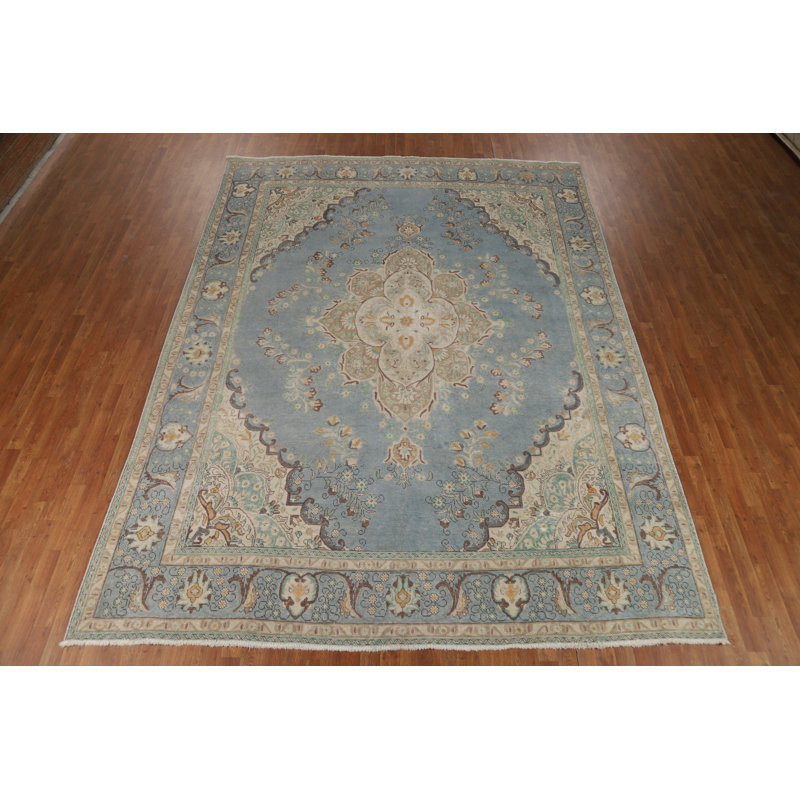 Tapis bleu médaillon traditionnel 9 x 13