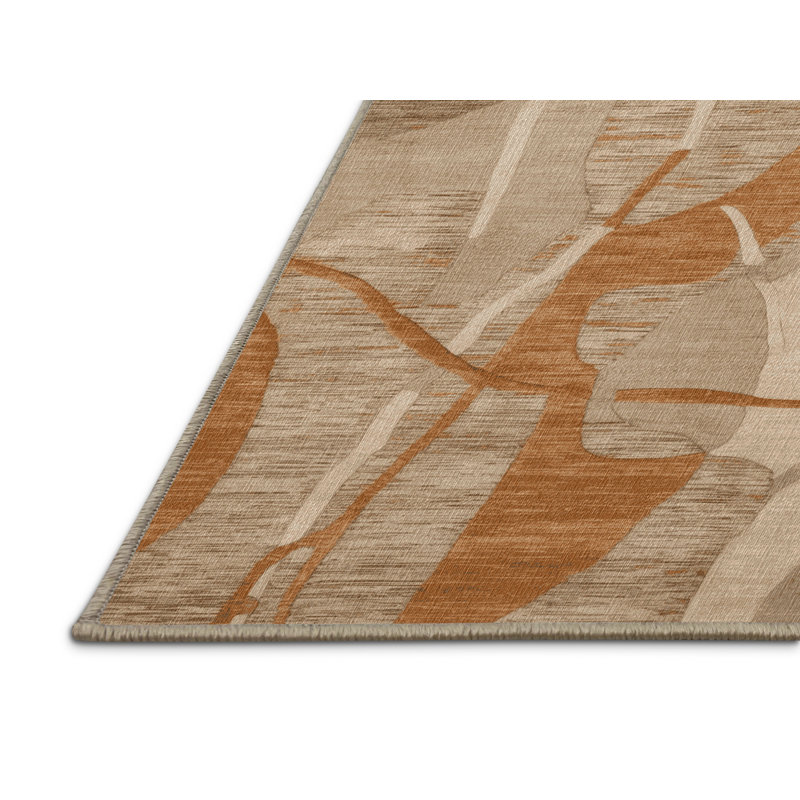 Machine Washable Abstract Brown Area Rug, Square 5'