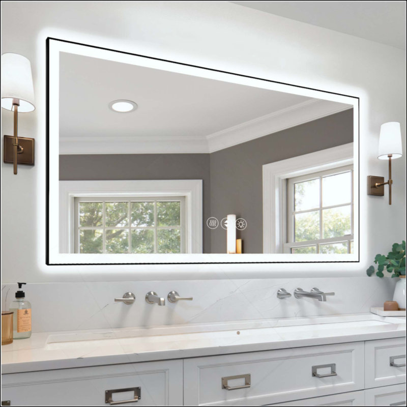 Miroir de salle de bain sans cadre à DEL, miroir intelligent, 32 po x 40 po, Rectangulaire