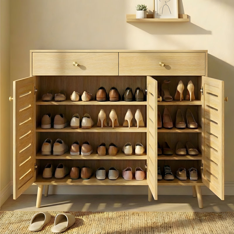 Modern Shoe Cabinet with Adjustable Shelves – Durable, Spacious Storage, Oak Wood