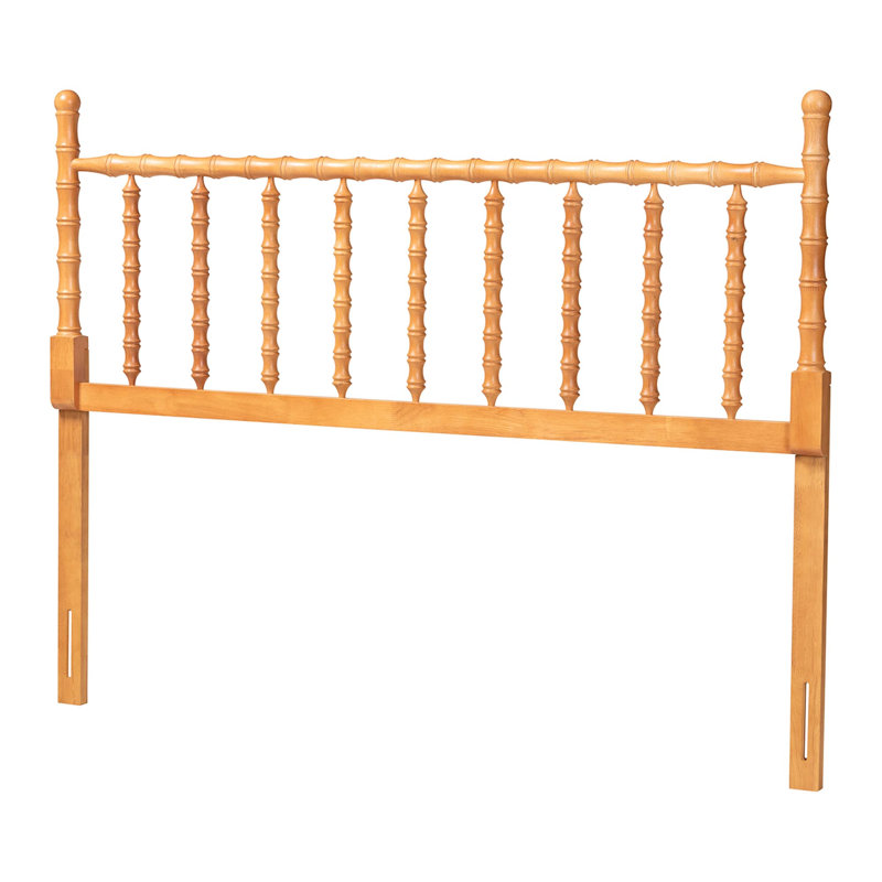 Baxton Studio Edaline Bamboo Motif Headboard - Crafted Wood Panel with Decorative Turned Spindle Design for Boho Costal Bedroom, Full, Oak Brown