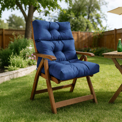 Outdoor High Back Chair Cushions, 44" X 21" X 4" Tufted Adirondack Chair Cushions, Water Resistant Patio Furniture Cushions For Garden Rocking Chair，Indigo