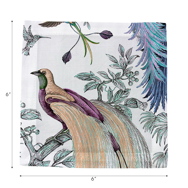Audubon Exotica Cotton Sateen Cocktail Napkins, Blue Green