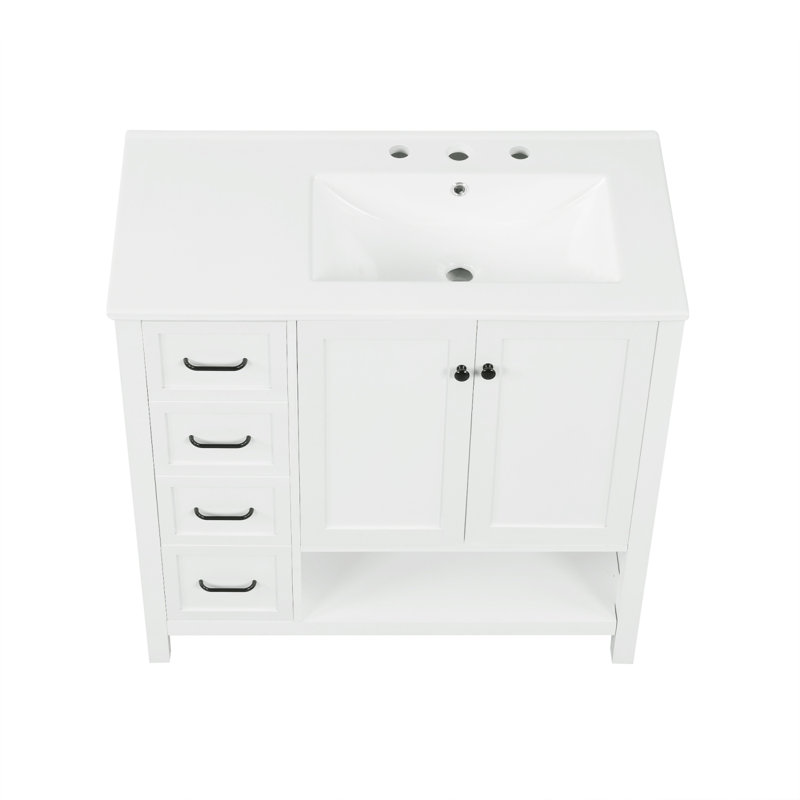 Meuble-lavabo 36 po, comptoir de lavabo, armoire, deux portes, deux tiroirs, bois massif, panneaux de fibres à densité moyenne