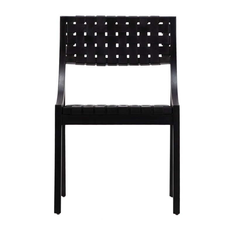Florian Leather Side Chair, Black, Black