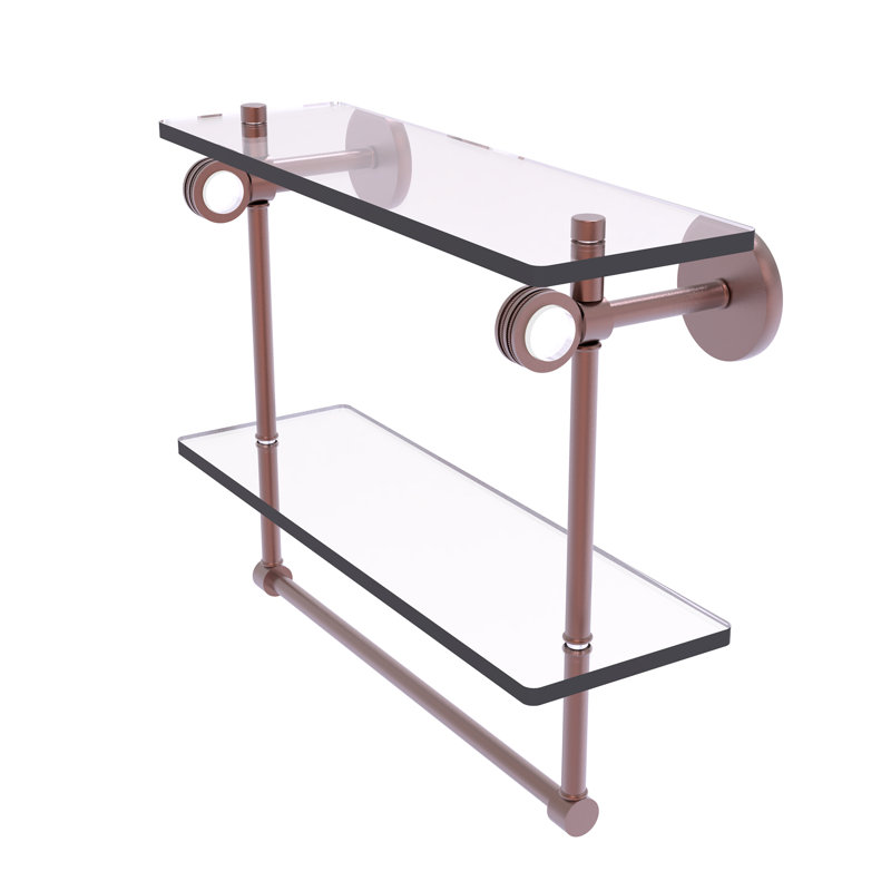 Tablette à 2 niveaux en verre avec barre à serviettes Margolis, H 12,8 po x l 16 po x p 5,6 po, Cuivre antique