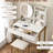 Vanity Desk For Bedroom With 3 Lighting Modes, Built - In Power, Drawer, Open Shelves And Padded Stool, White Gold Makeup Table Led Mirror, Adjustable Lighting, Power Outlet,