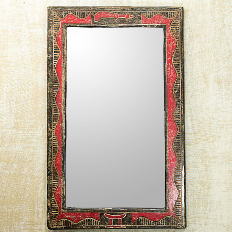 Solid Wood Flat Wall Mirror with Hooks