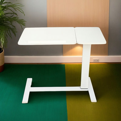 Table de chevet mobile blanche à hauteur ajustable avec roulettes