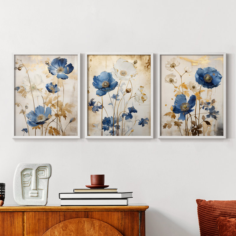 Étude florale, série XIX, ensemble de 3 estampes numériques, prêt à accrocher, Cadre blanc, H 14 po x l 11 po