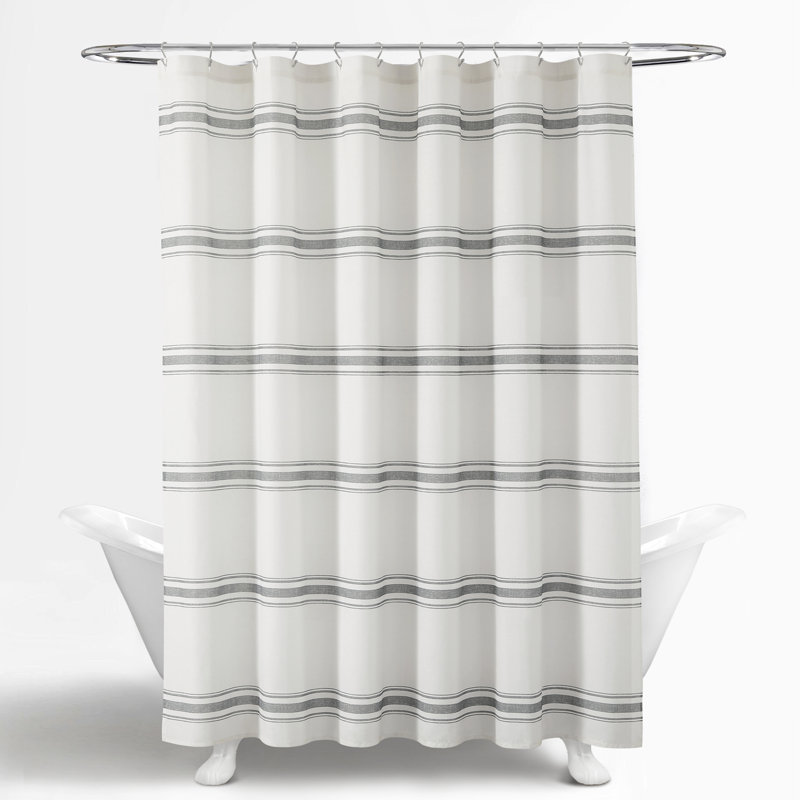 Gray and White Cotton Striped Shower Curtain