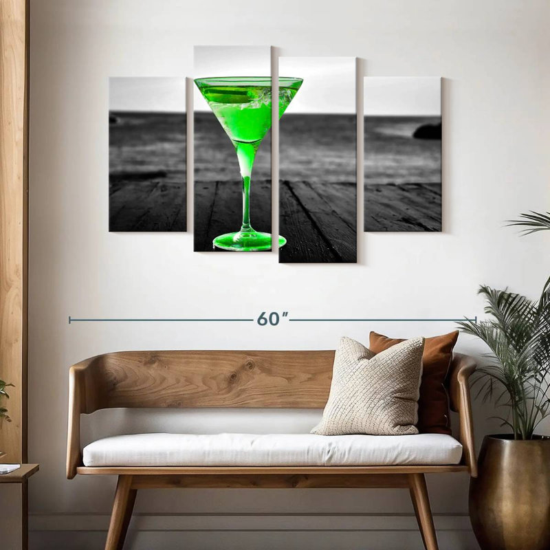 «Cocktail Pop Green Martini», ensemble de 4 reproductions sur toile par SodaPopArt, H 32 po x l 52 po x P 1,25 po