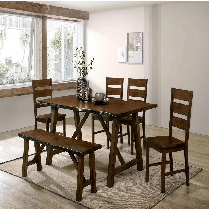 Walnut Finish Bench With Live Edge Design for Dining Room - Walnut