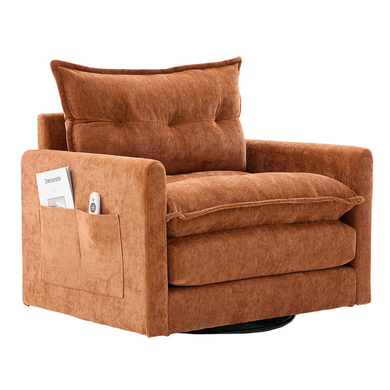 UNITED WE WIN Swivel Barrel Chair - Mid Century Modern Chair, Thick Padded Arm Chair With Solid Metal Base, Comfortable Single Sofa Chair, Swivel Accent Chair For Living Room Bedroom