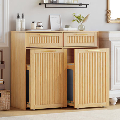 Pull Out Laundry Hamper Cabinet with Removable Liner&Drawer