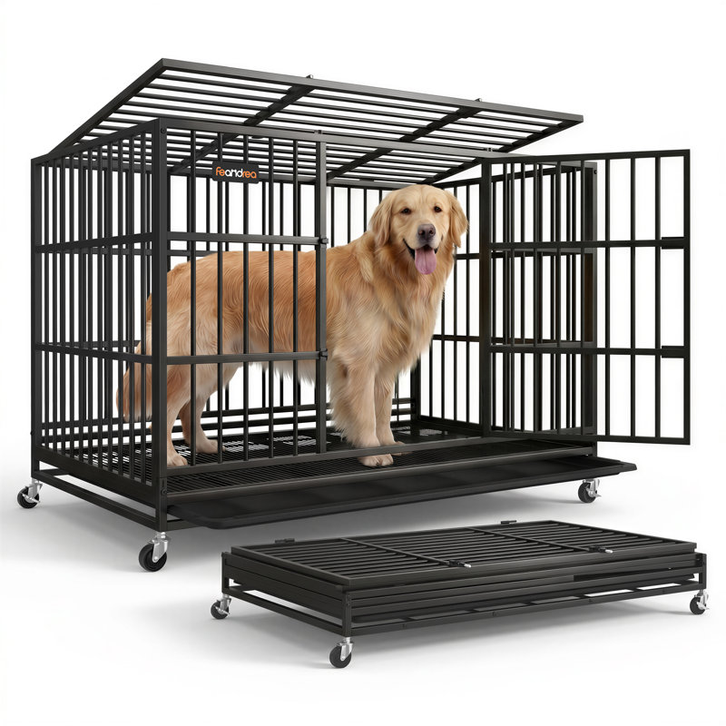  Cage pour chien pliable à montage rapide en 5 minutes avec portes doubles et plateau amovible
