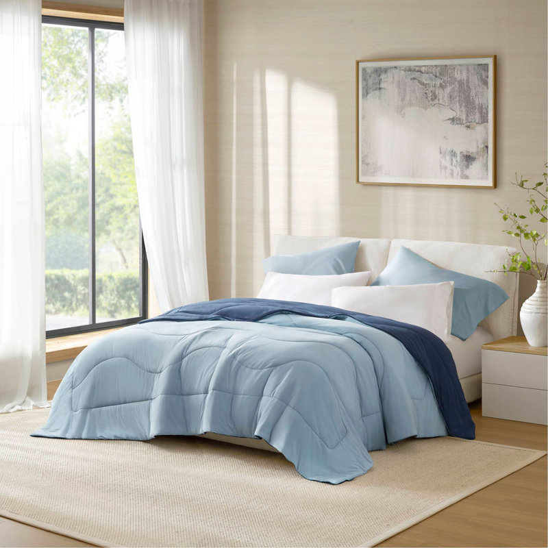 Couverture d'édredon réversible 1 pièce Tencel, Bleu, King Comforter
