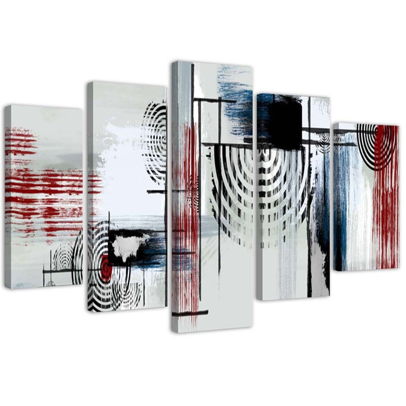 Abstract Red And Grey - 5 Piece No Frame Print on Canvas