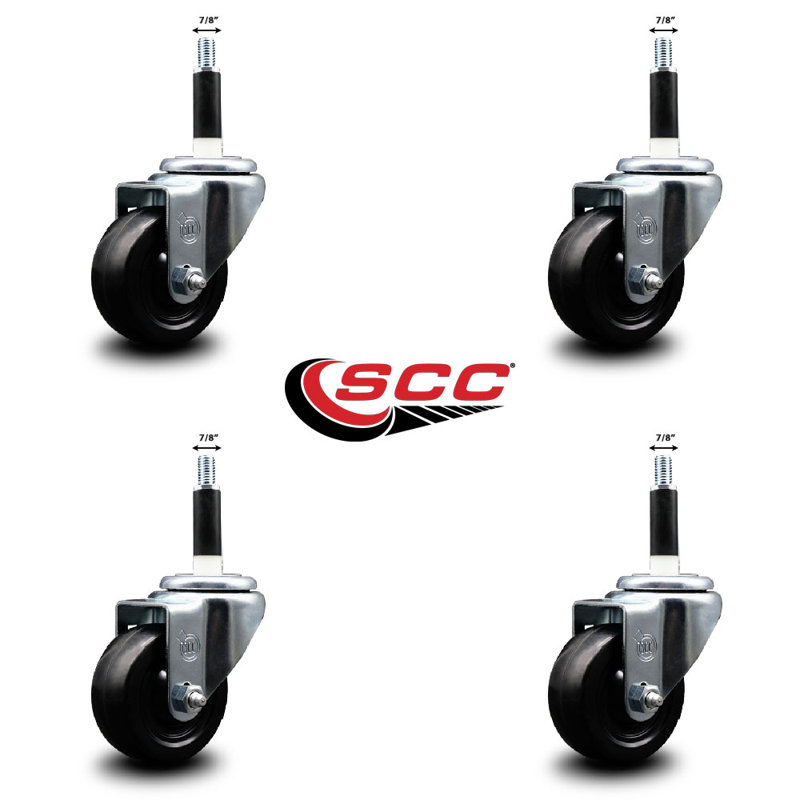 Ensemble de roulettes extensibles pivotantes en caoutchouc dur 3 pouces 7/8 pouces SCC