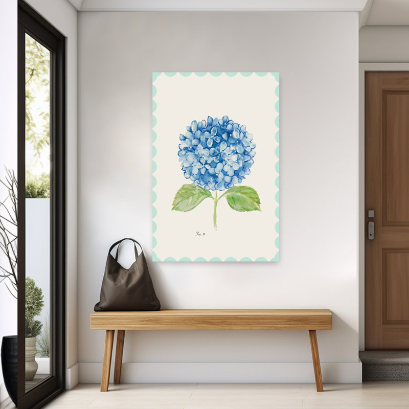 Illustration d'hortensia bleu, impression délicate de fleur d'hortensia classique et classique, 60" H x 40" W