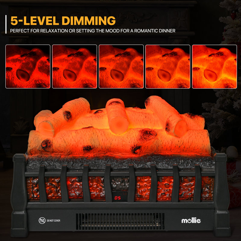 20-Inch Black Electric Fireplace Log Heater with Realistic Flame