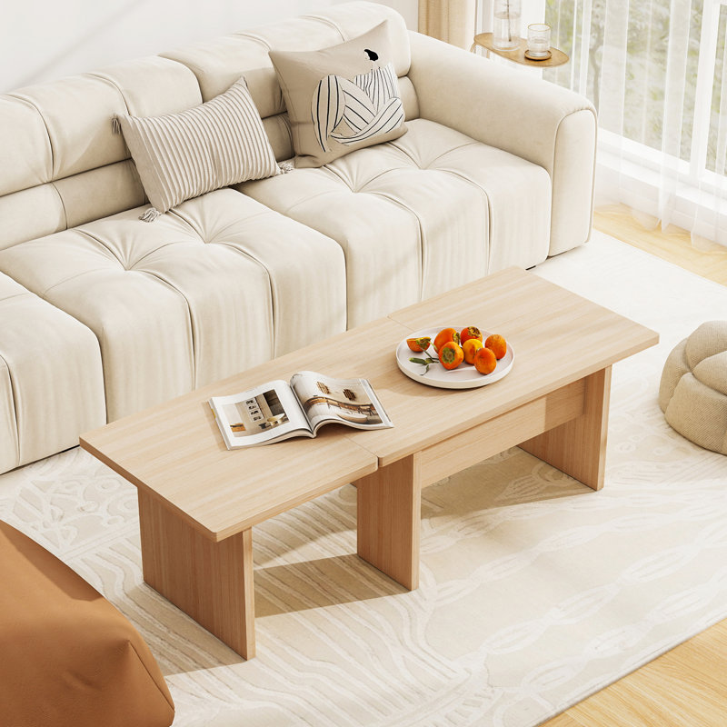  Ensemble de 2 tables basses modulaires en forme de L pour bureau personnel, Natural