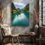 Toile, "Vue panoramique d'un fjords norvégien serein" avec art mural, rivière turquoise qui reflète le ciel nuageux encadré d'une toile-852060723