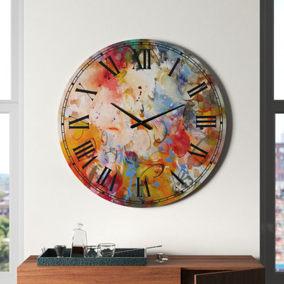 Blue And Yellow Colour Whirls - Large Modern Wall Clock