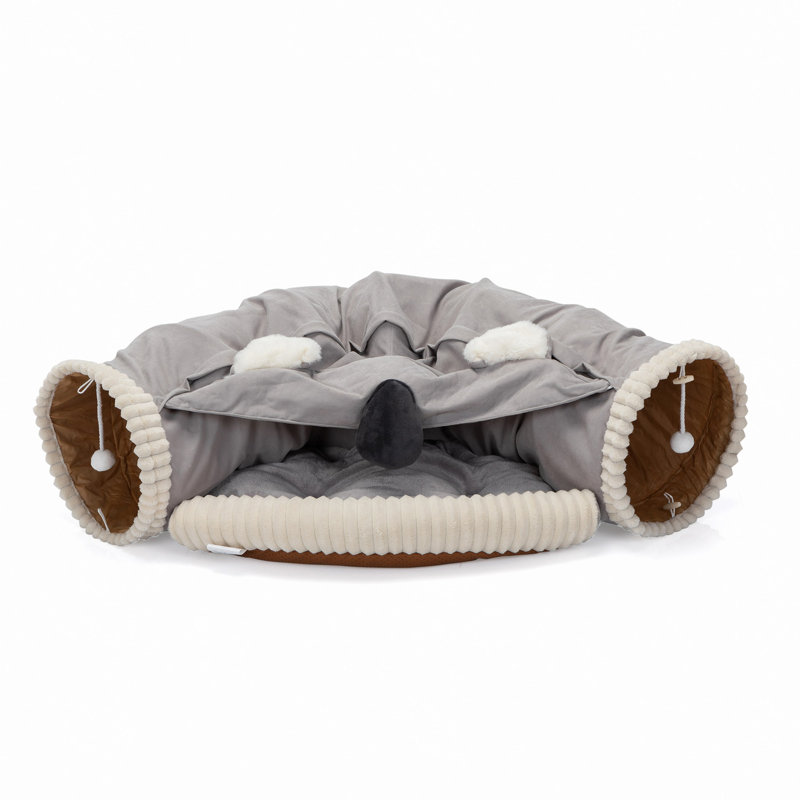 Lit pliable pour chat pour chat d'intérieur, tunnel lavable en peau de chat avec jouets suspendus et tapis de coussin