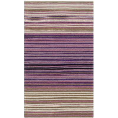 Cruz Hand Loomed Wool/Cotton Striped Rug in Lilac/White