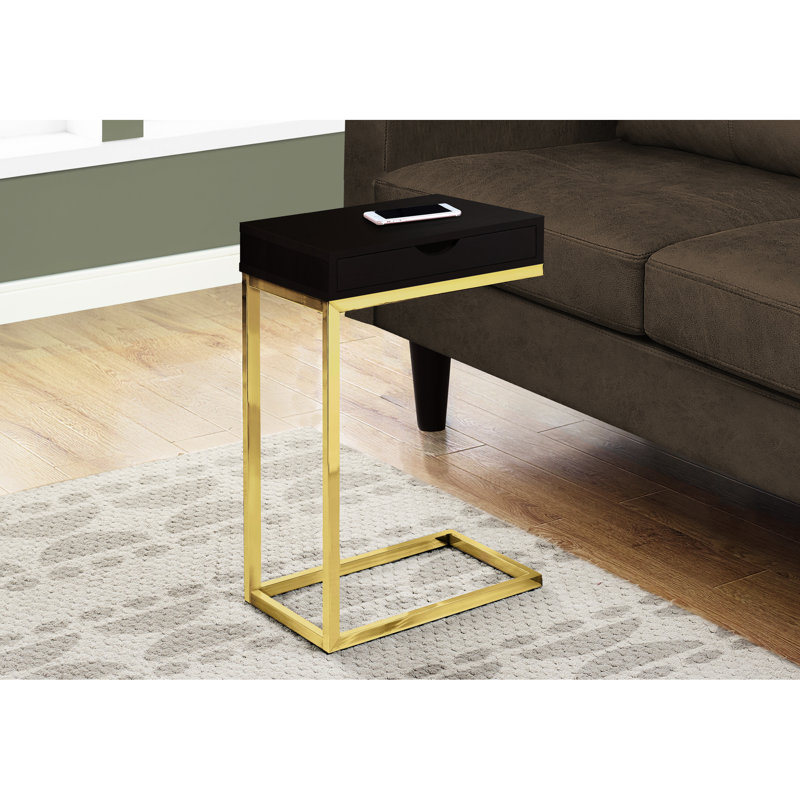 Table d'appoint moderne avec tiroir - extérieur stratifié brun, détails décoratifs en métal, fonction de rangement