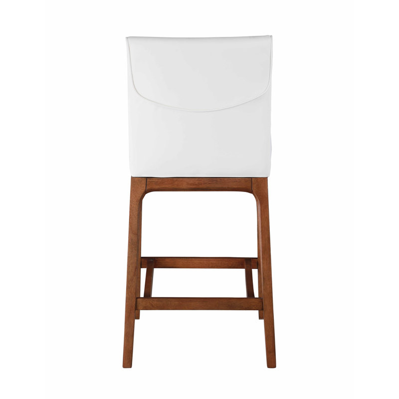 Emma White Faux Leather Low-back Counter Stool with Walnut Wood Base
