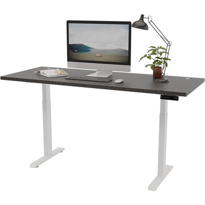 Midtown Value Height Adjustable Standing Desk, Dual Motor, 60x30, Charcoal Strand Top with White Frame