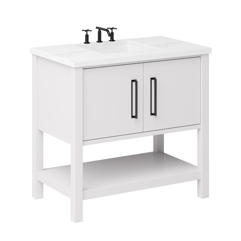 Kiawah Single Bath Vanity, Strong White, Matte Black, 42"