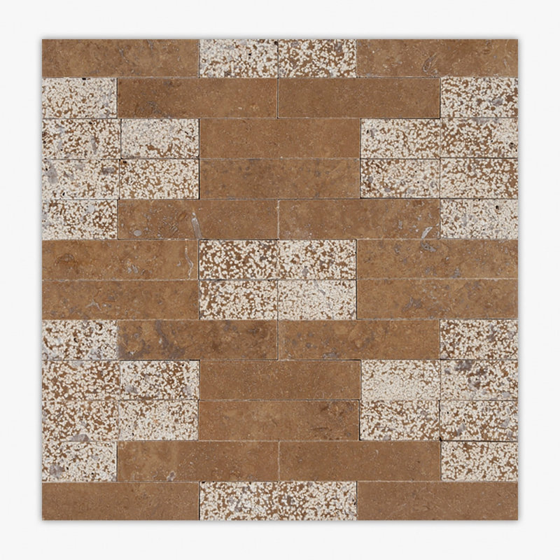 Noce Multi-Textured Barcelona Travertine Mosaic, Brown