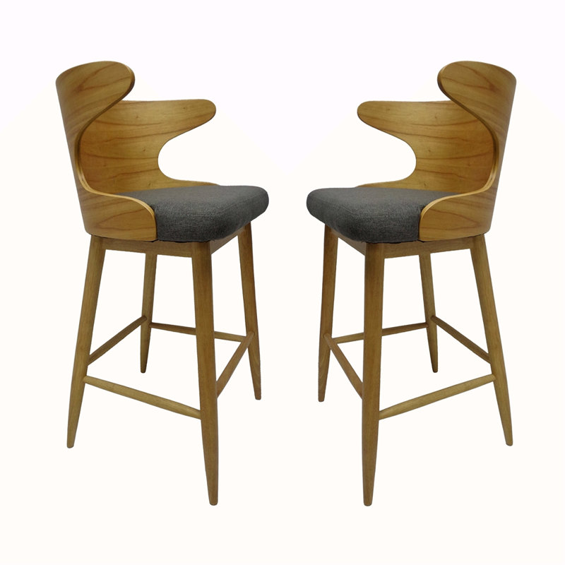 Ensemble de 2 tabourets de bar Mid-Century modernes, gris anthracite et naturel