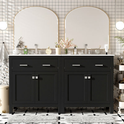 Ensemble de meuble-lavabo moderne 60 po avec lavabos doubles (séparés), lavabos doubles en céramique, tablette réglable, portes à fermeture en douceur et tiroir rabattable - Solution de salle de bain moderne pour salles de bain spacieuses