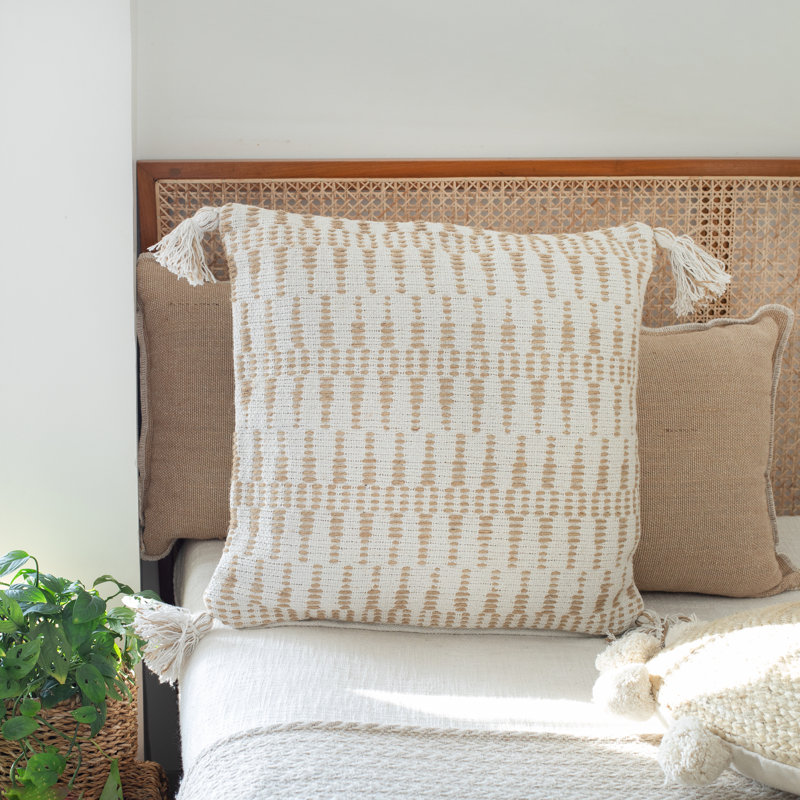 Baskin Modern Farmhouse Handmade Natural Cotton/Jute Throw Pillow, Cover Only, Pillow Cover Only - No Insert