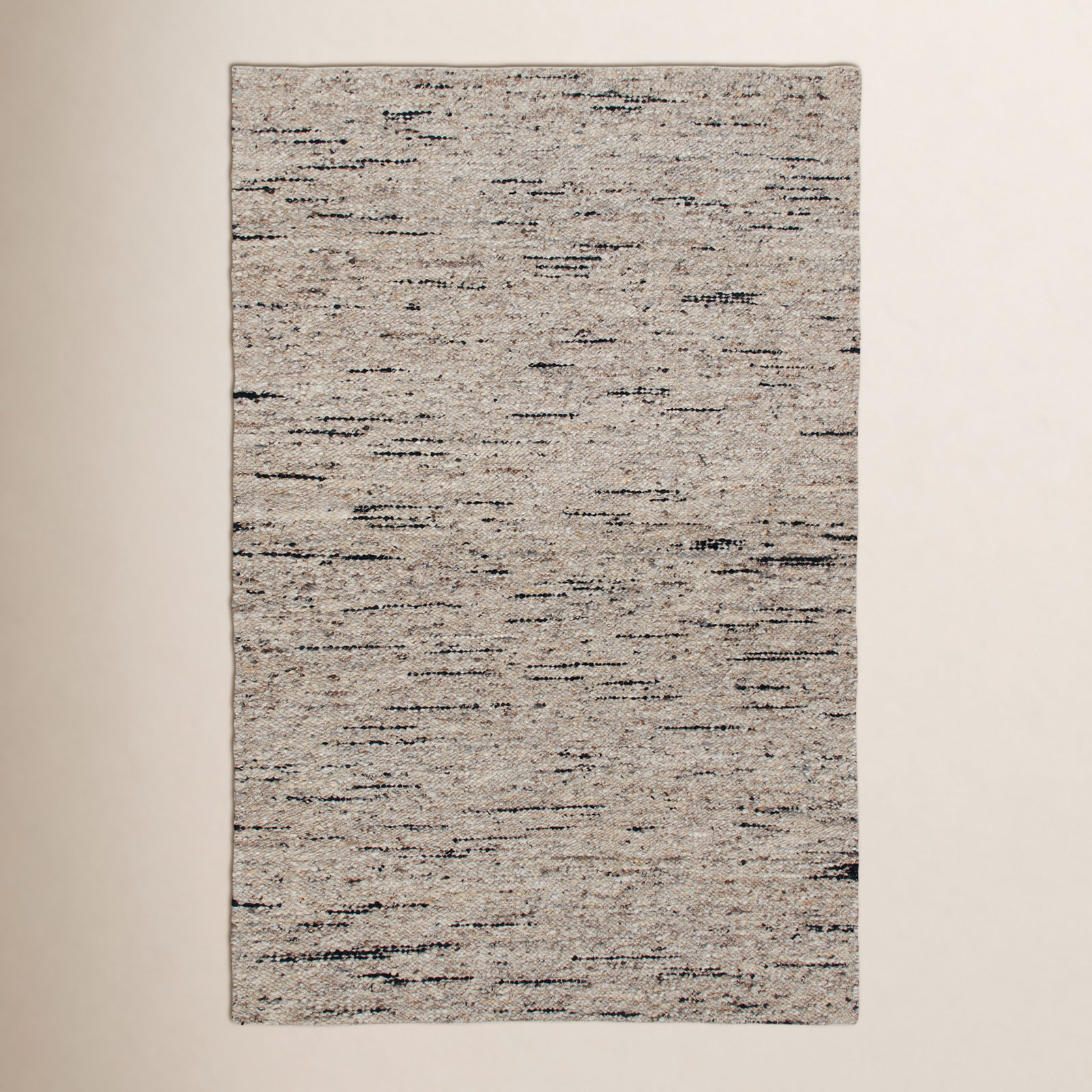 Beige Black Hand-Woven Striped Rug, Rectangle 2' x 3'