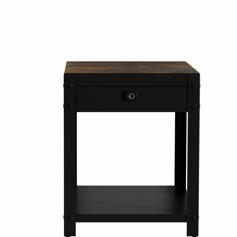 Table basse carrée à empreinte digitale avec rangement dissimulé et aspect bois, convenant à de multiples environnements, fabrication en acier laminé à froid, profondeur de 18,87 po, largeur cachée sécurisée de 15,98 po