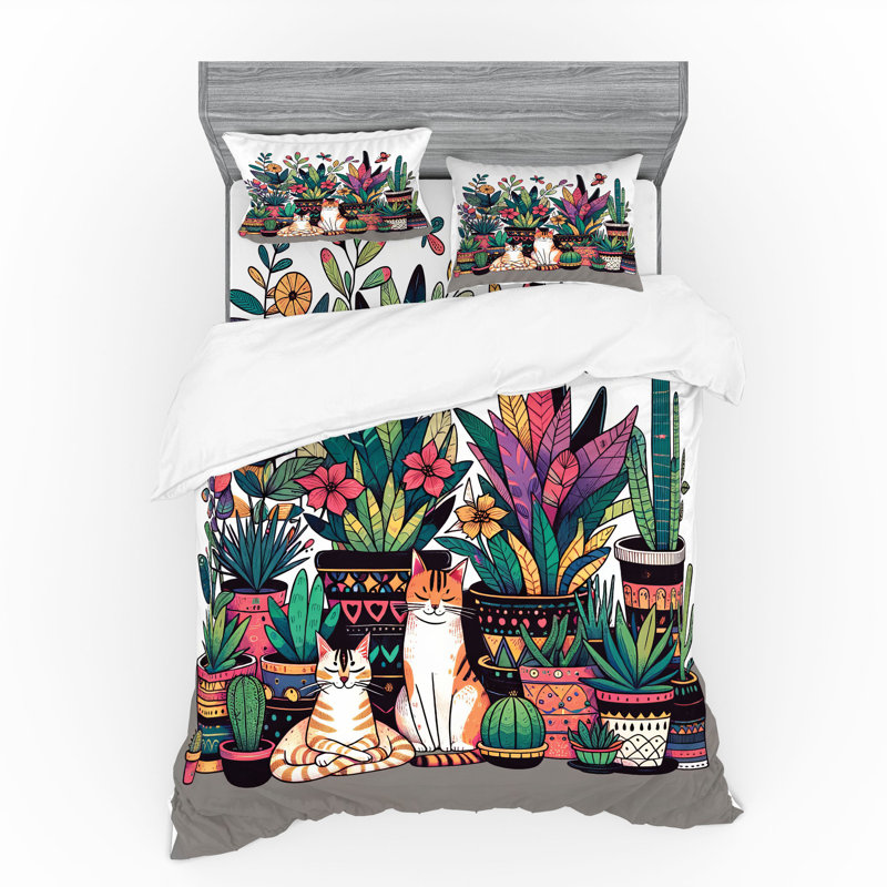 Ensemble de literie pour chat Ambesonne et sarcelle rose et mauve, Housse de couette très grand lit californien + 3