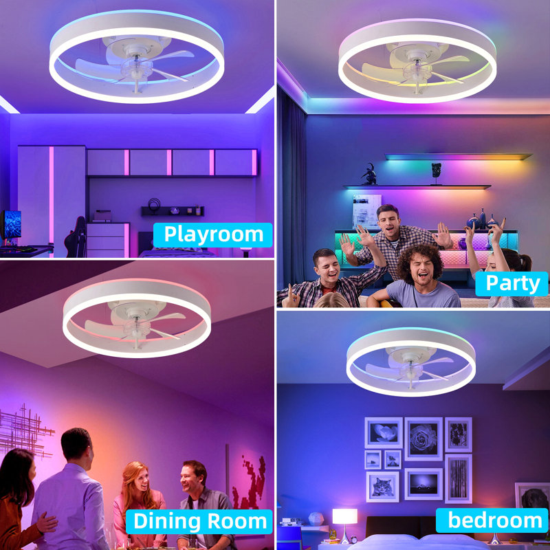 Ventilateur de 19,7 pouces avec lumières RVB de couleur tricolore à 6 vitesses réglables en énergie éolienne, rotation positive et négative