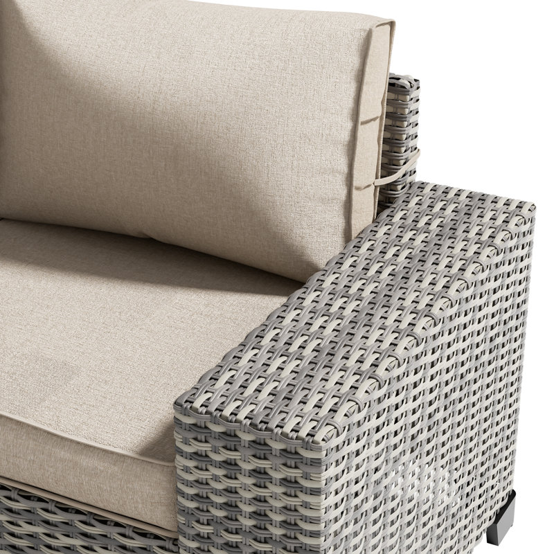 9-Piece Outdoor Modular Patio Conversation Set With Fire Pit Table, Sectional Sofa & Ottomans, Taupe