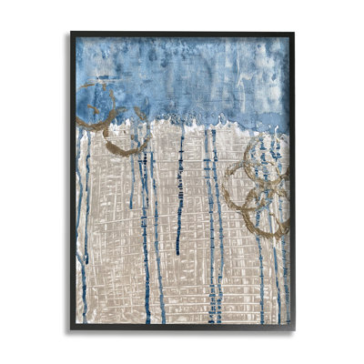 Abstrait bleu dégoulinant sur une grille de style osier - Peinture