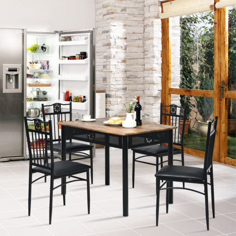 4 - Person Four Leg Dining Set, Black, Black